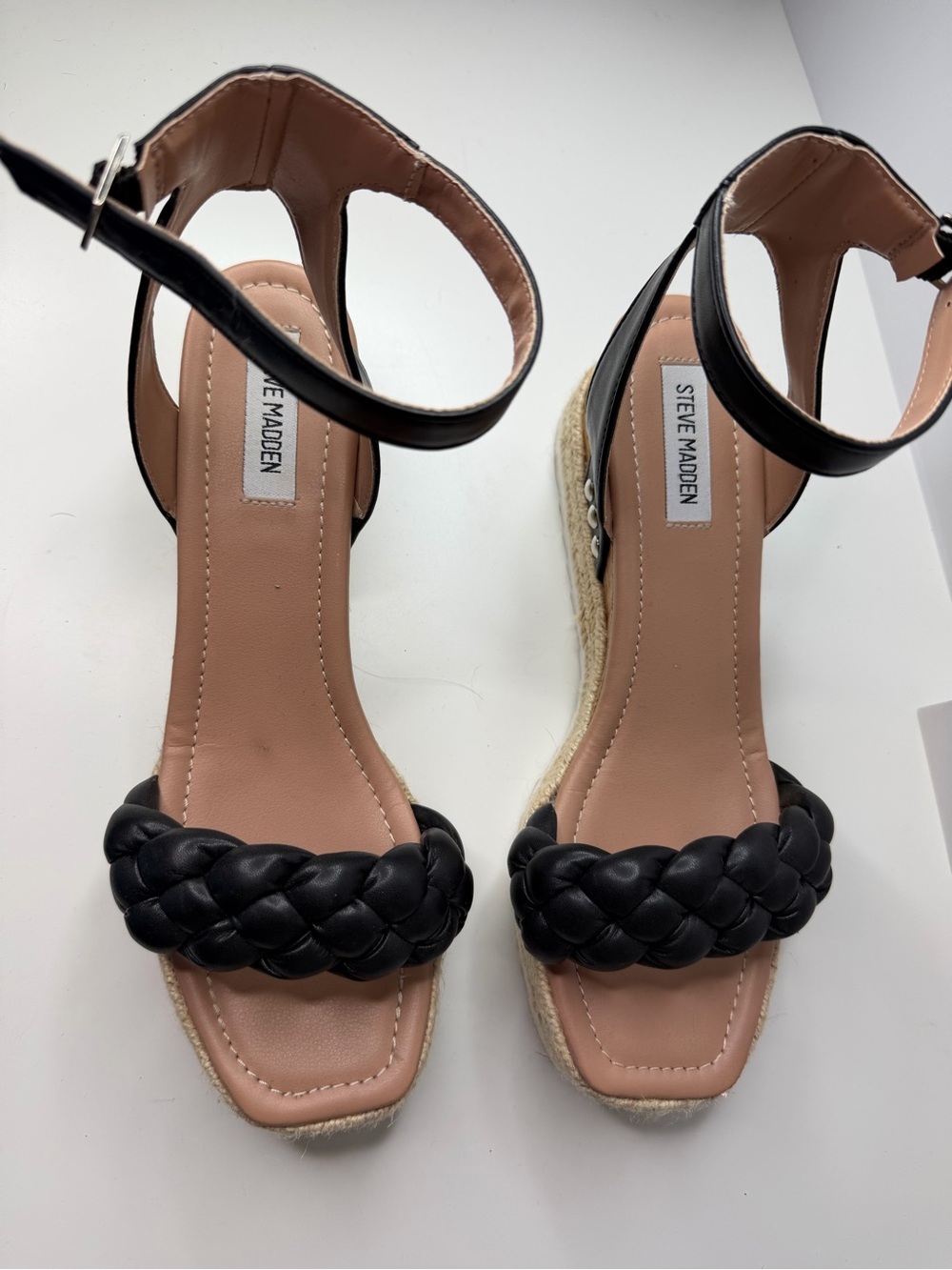 Steve Madden Black Braided Espadrille Ankle-Strap Sandals